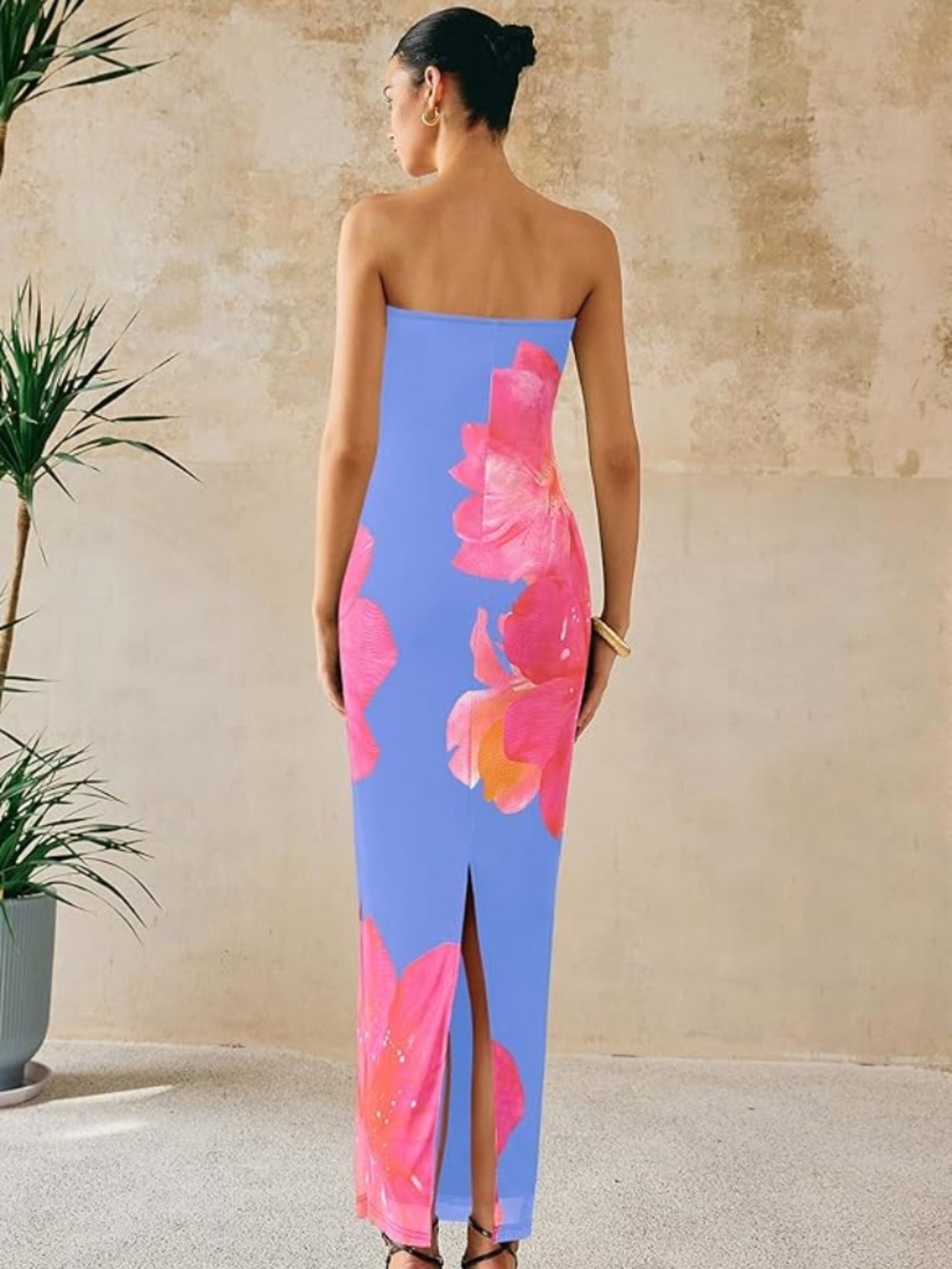 Summer Strapless Maxi Dress Floral Sexy Long Wedding Guest Dress